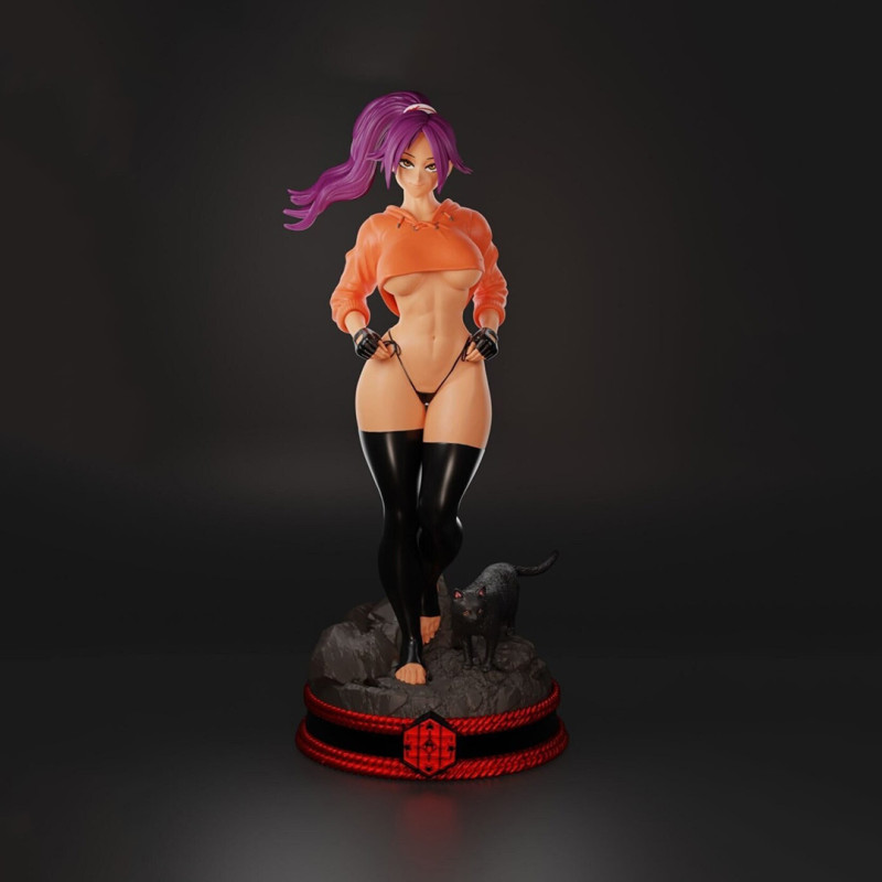 Sexy Yoruichi Shihoin with Cat Statue 3D Print Model 3D Print Model .c4d .max .obj .3ds .fbx .stl .blend 