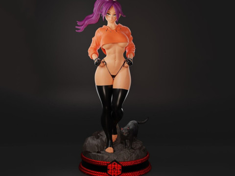 Sexy Yoruichi Shihoin with Cat Statue 3D Print Model 3Dプリントモデル