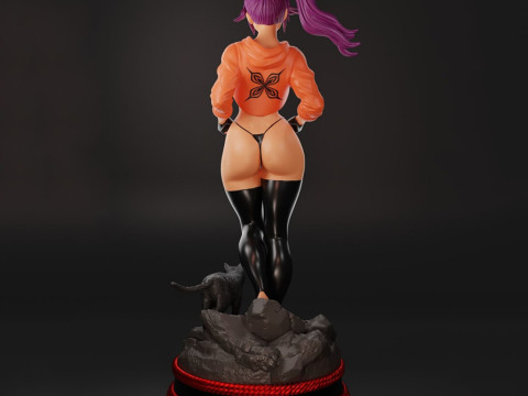 Sexy Yoruichi Shihoin with Cat Statue 3D Print Model 3D Print Model