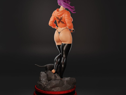 Sexy Yoruichi Shihoin with Cat Statue 3D Print Model 3D Print Model