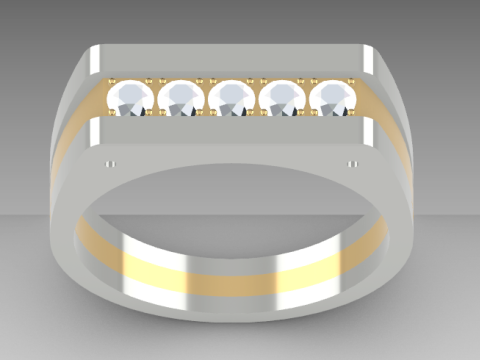 Mens signet ring with 3mm stones 3D Print Model