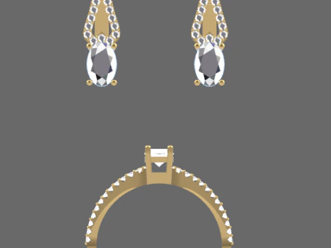 Earrings and ring Beautiful set heart 3D Print Model