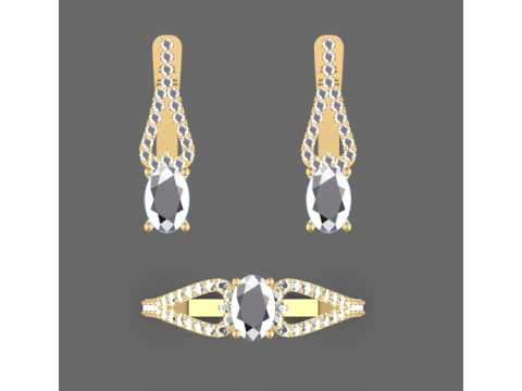 Earrings and ring Beautiful set heart 3D printmodel