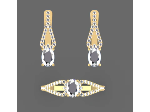 Earrings and ring Beautiful set heart 3D Print Model