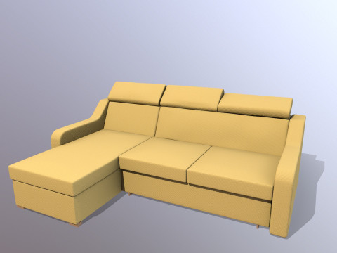 L shaped Leather Sofa yellow Model 3D