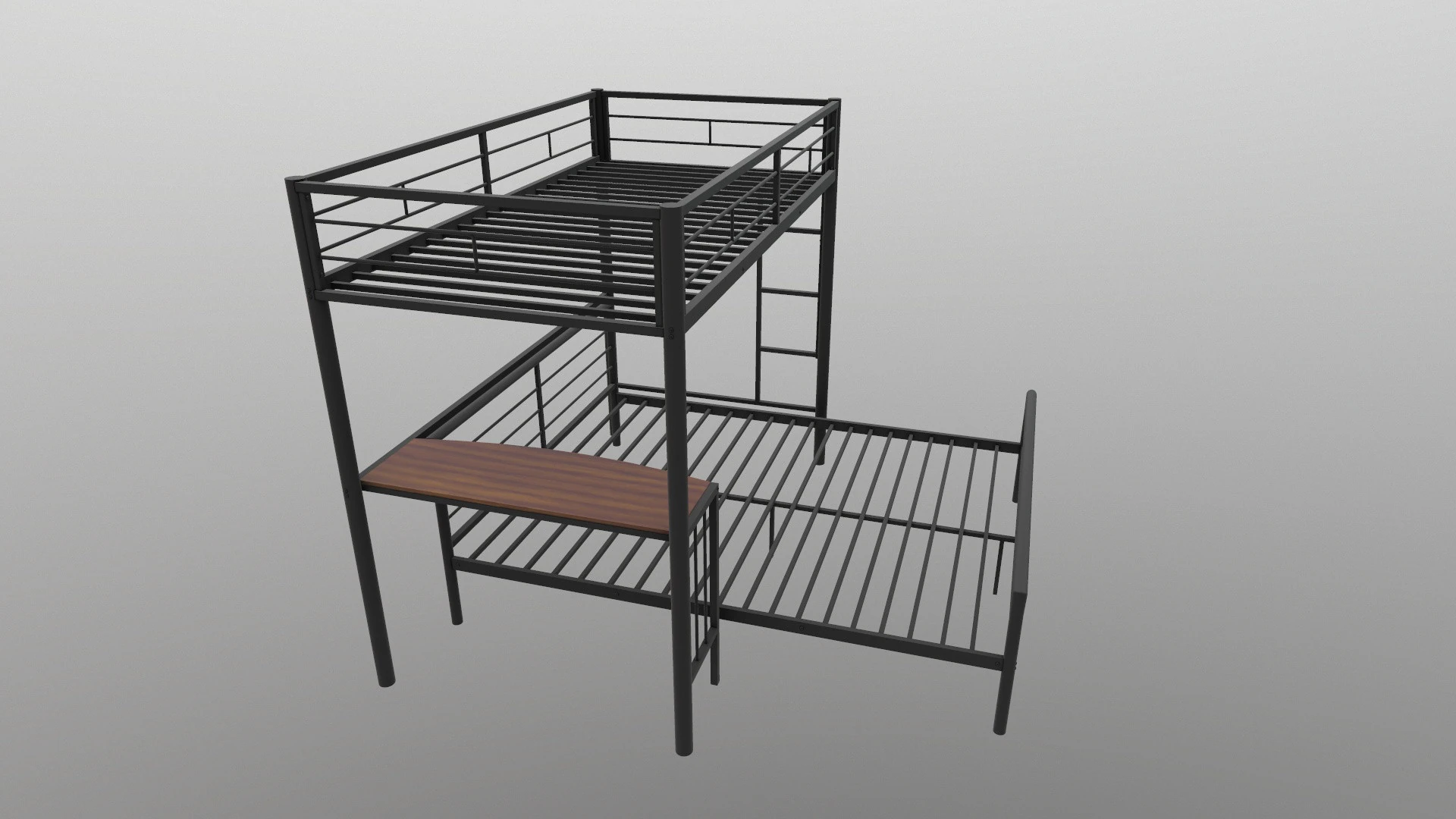 Metal Bunk Bed With Desk 3D Model .c4d .max .obj .3ds .fbx .stl .blend 