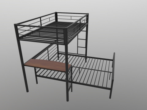 Metal Bunk Bed With Desk 3D Model