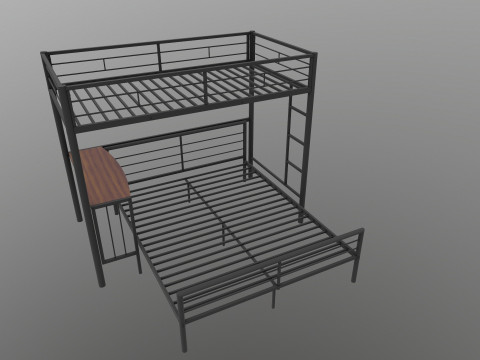 Metal Bunk Bed With Desk Model 3D