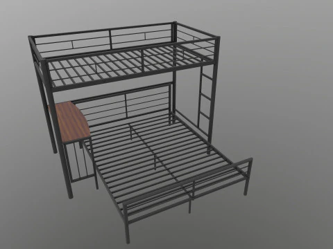 Metal Bunk Bed With Desk 3D Model