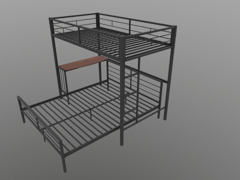 Metal Bunk Bed With Desk Model 3D