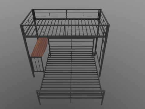 Metal Bunk Bed With Desk Model 3D