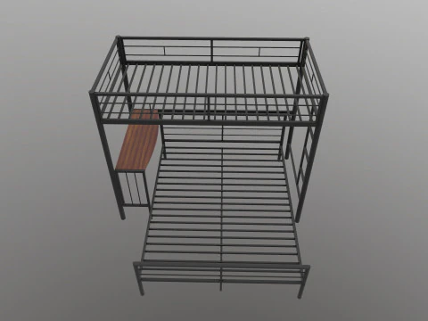 Metal Bunk Bed With Desk 3D Model