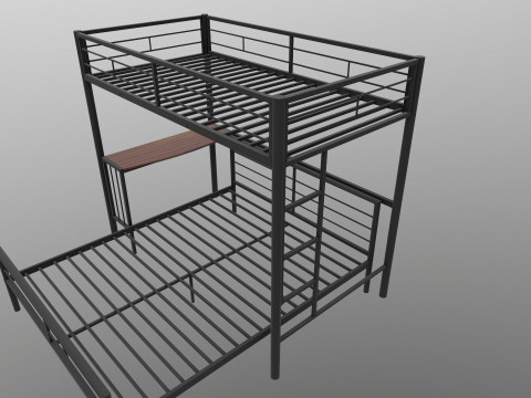 Metal Bunk Bed With Desk Model 3D