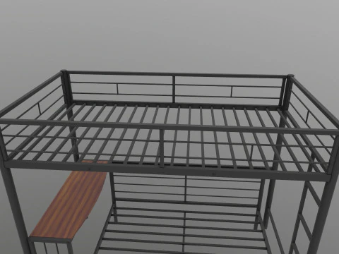 Metal Bunk Bed With Desk 3D Model