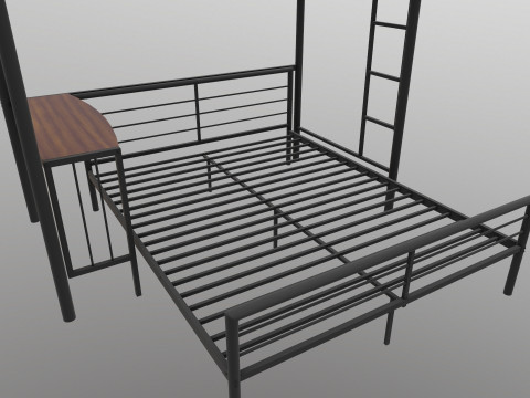 Metal Bunk Bed With Desk Model 3D