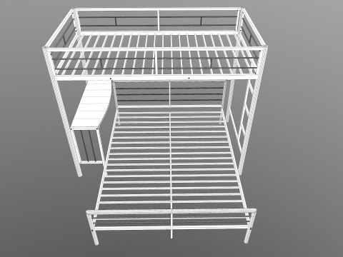 Metal Bunk Bed With Desk Model 3D