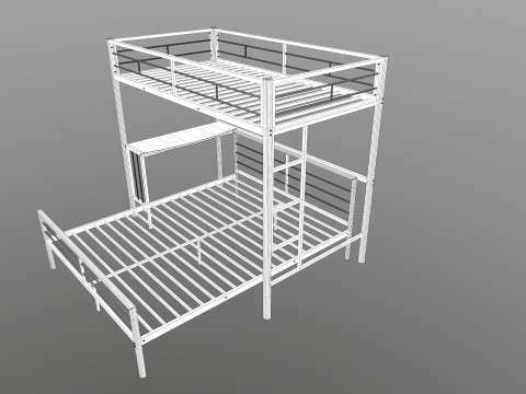 Metal Bunk Bed With Desk Model 3D