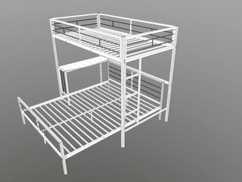 Metal Bunk Bed With Desk 3D Model