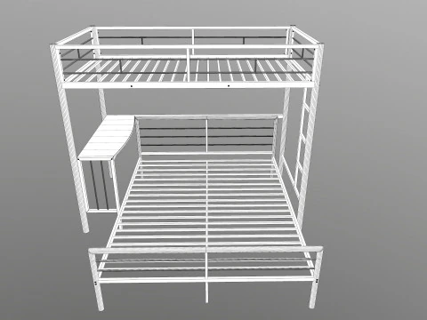 Metal Bunk Bed With Desk 3D Model