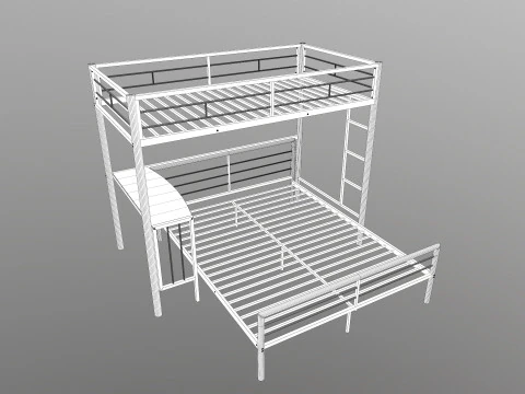 Metal Bunk Bed With Desk 3D Model