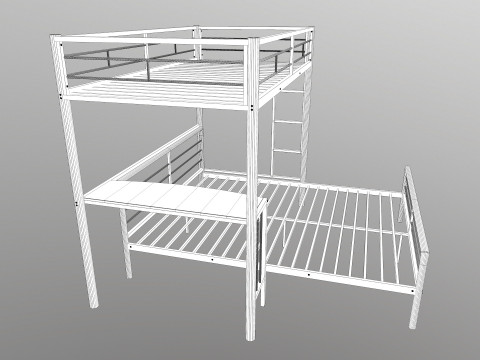 Metal Bunk Bed With Desk Model 3D