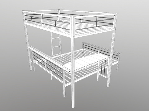 Metal Bunk Bed With Desk Model 3D