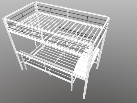 Metal Bunk Bed With Desk Model 3D