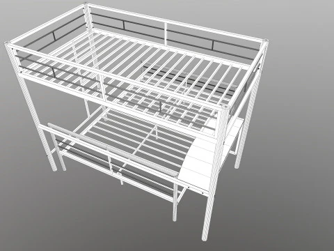 Metal Bunk Bed With Desk 3D Model
