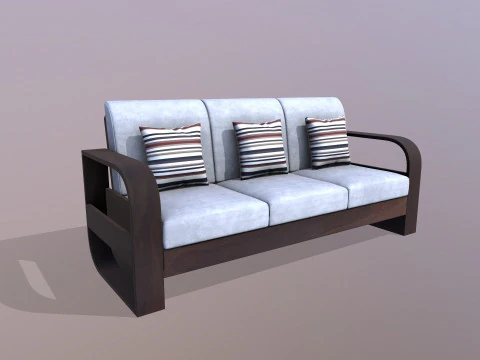 Wooden Sofa 3 Seater 3D Model