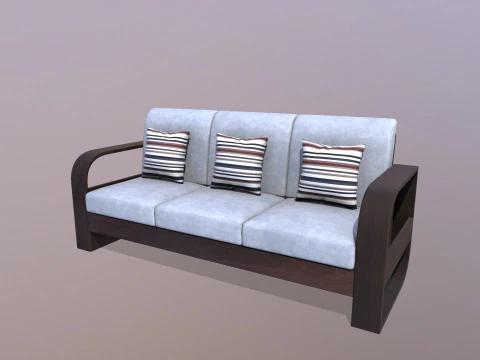 Wooden Sofa 3 Seater 3D Model