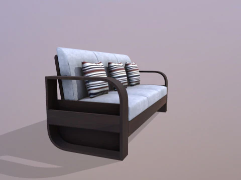 Wooden Sofa 3 Seater 3D Model