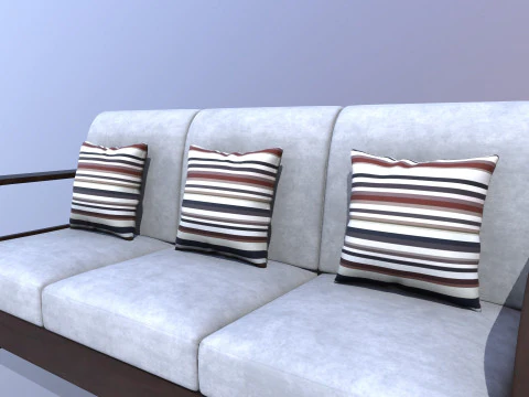 Wooden Sofa 3 Seater 3D Model