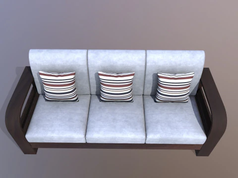 Wooden Sofa 3 Seater 3D Model