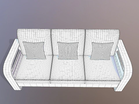 Wooden Sofa 3 Seater 3D Model