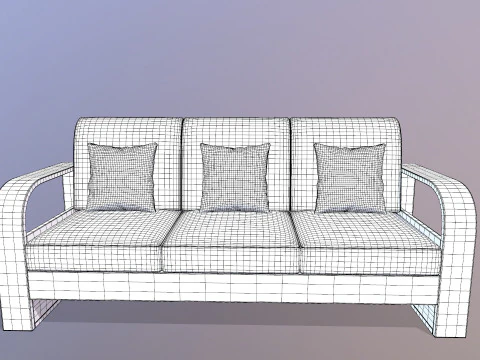 Wooden Sofa 3 Seater 3D Model
