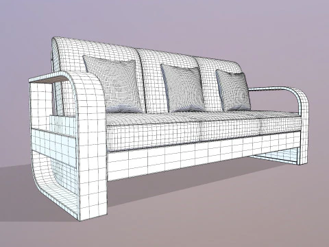 Wooden Sofa 3 Seater 3D Model