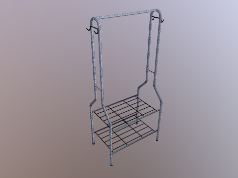 Clothes Rail with Shoe Rack Storage 3D Model