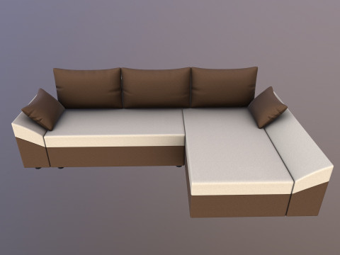 Rechte lijn L-vorm 6-zitsbank Effen kussen 3D Model