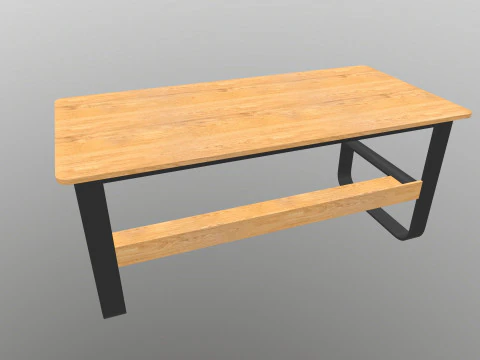 Banktisch mit Holzregalen 3D Modell