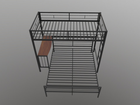 带书桌的金属双层床 3D 模型