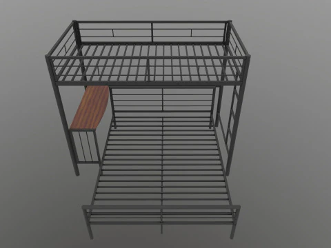 Metal Bunk Bed With Desk 3D Model