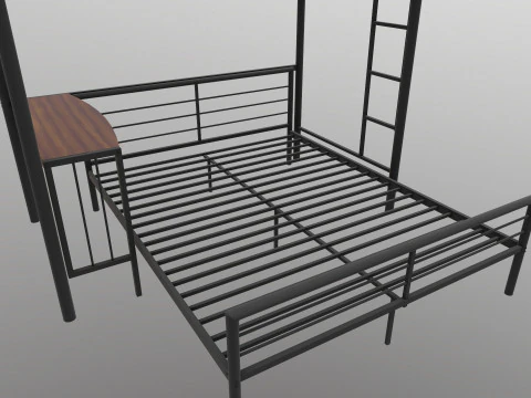 Metal Bunk Bed With Desk 3D Model