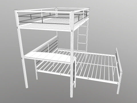 Metal Bunk Bed With Desk 3D Model
