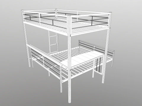 Metal Bunk Bed With Desk 3D Model