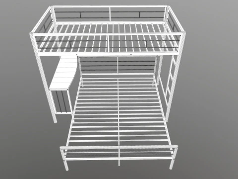 Metal Bunk Bed With Desk 3D Model