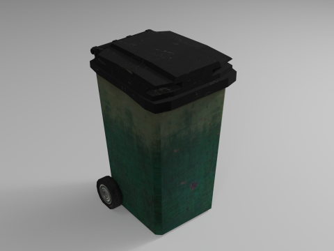 Green low poly trash bin with a pixel texture Model 3D