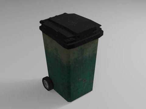 Green low poly trash bin with a pixel texture 3D Model