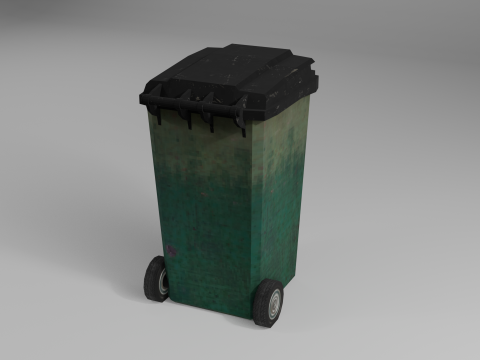 Green low poly trash bin with a pixel texture Model 3D