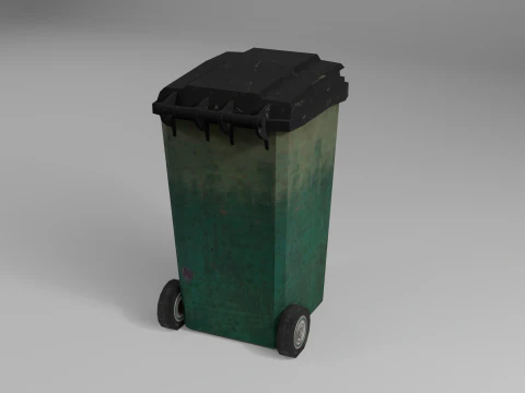 Green low poly trash bin with a pixel texture 3D Model