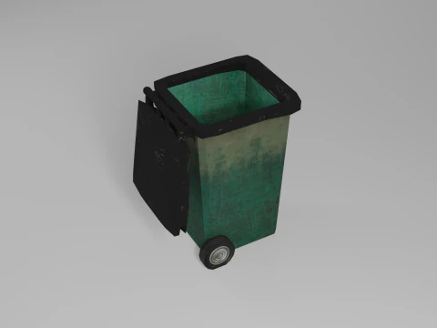 Green low poly trash bin with a pixel texture 3D Model